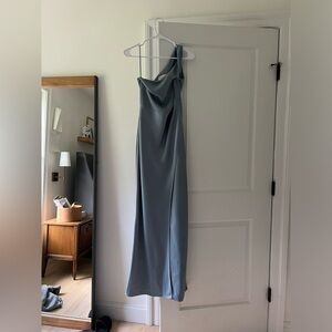 BHLDN Dylan One Shoulder Satin Gown- Dusty Blue.